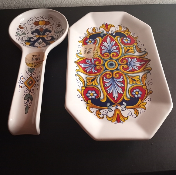 GORGEOUS Nova Deruta Made in Italy 6"x11" Platter & 11" Spoon Rest Set of 2. - Picture 8 of 8